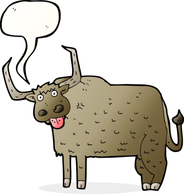 bir insan tarafından çizilmiş konuşma balonlu kıllı inek.