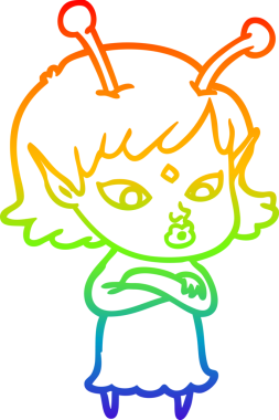 Gökkuşağı gradyan çizgisi bir insan tarafından çizilmiş güzel bir uzaylı kızın çizimi.