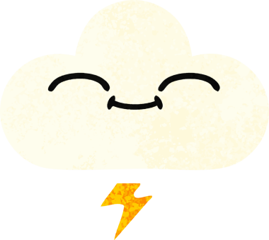 Bir insan tarafından çizilmiş bir gök gürültüsü bulutunun retro çizim tarzı karikatürü