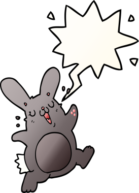 Bir insan tarafından çizilmiş, konuşma baloncuklu çizgi film tavşanı.