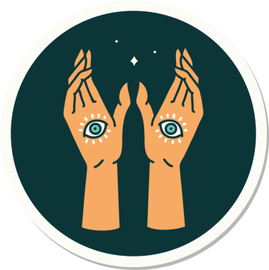 Bir insan tarafından çizilmiş geleneksel mistik eller stili dövme çıkartması.