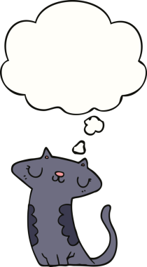 Bir insan tarafından çizilmiş düşünce kabarcığı olan çizgi film kedisi.