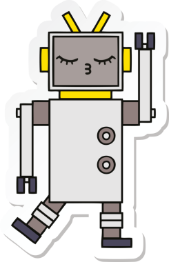 Bir insan tarafından çizilmiş şirin çizgi film robotunun çıkartması.