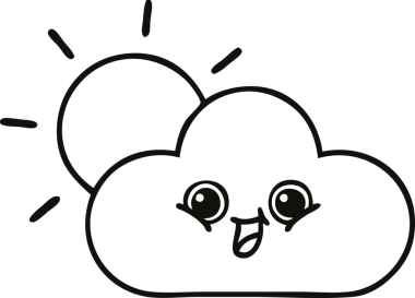 Bir insan tarafından çizilmiş bulut ve güneş ışığı çizimi.