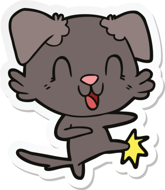 Bir insan tarafından çizilmiş gülen bir köpeğin çıkartması.