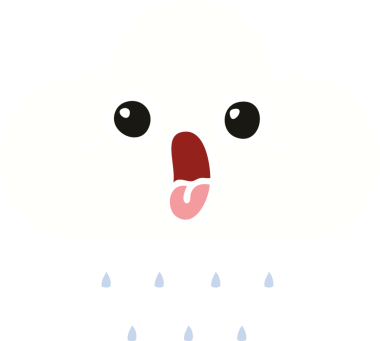 Bir insan tarafından çizilmiş bir yağmur bulutunun düz renkli retro karikatürü