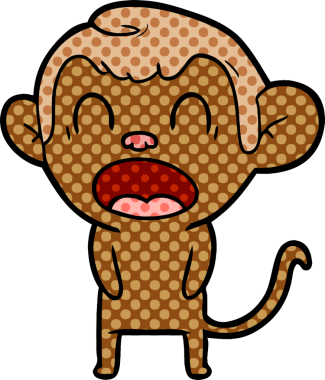 Bir insan tarafından çizilmiş esneyen çizgi maymun.