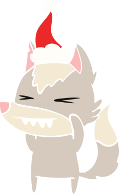 Kızgın kurt eli, bir insan tarafından çizilmiş Noel Baba şapkasının düz renk çizimi.