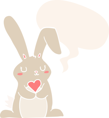 Çizgi film tavşanı konuşma baloncuğuna aşık bir insan tarafından çizilmiş.