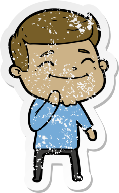 Bir insan tarafından çizilmiş mutlu bir çizgi film karakterinin sıkıntılı çıkartması.