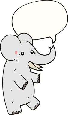 Bir insan tarafından çizilmiş konuşma balonlu bir fil.