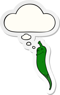 İnsan tarafından çizilmiş bir çıkartma olarak düşünce baloncuklu kırmızı biber çizgi filmi.