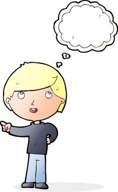 Çizgi filmci çocuk bir insan tarafından çizilmiş düşünce balonuyla işaret ediyor.