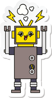 Bir insan tarafından çizilmiş şirin çizgi film robotunun çıkartması.