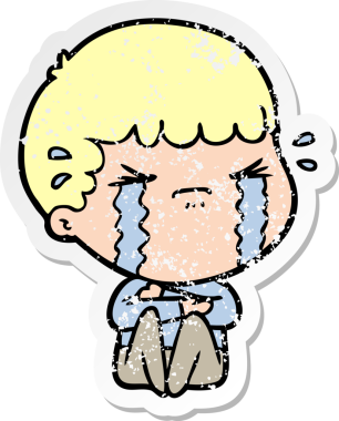 Bir insan tarafından çizilmiş ağlayan bir karikatürcünün sıkıntılı çıkartması.