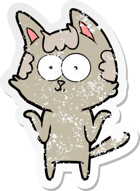 Mutlu bir çizgi film kedisinin omuz silkmesinin sıkıntılı çıkartması, bir insan tarafından çizilen omuzlar.