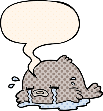 Bir insan tarafından çizilmiş çizgi roman tarzında ağlayan balık.