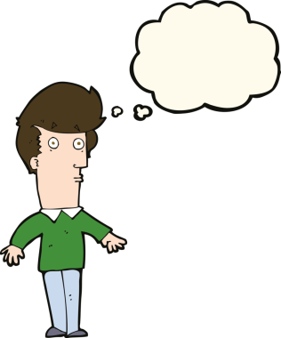 Bir insan tarafından çizilmiş düşünce baloncuğu ile ürkmüş bir adam.