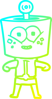 Bir insan tarafından çizilmiş mutlu çizgi film robotu çizimi.