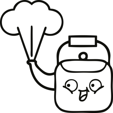 Bir insan tarafından çizilen dumanı tüten bir çaydanlığın çizgi çizimi