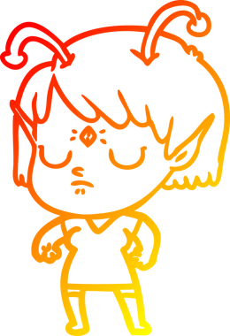 Bir insan tarafından çizilmiş bir uzaylı kız çizgi çizimi.