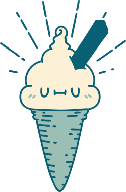 Bir insan tarafından çizilmiş geleneksel dövmeli dondurma karakteri.