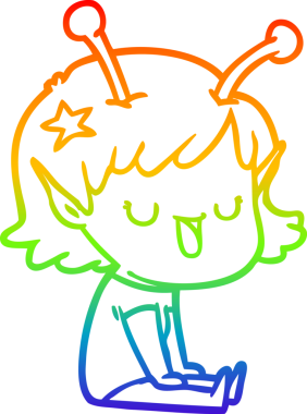 Gökkuşağı gradyan çizgisi mutlu uzaylı kız çizgi filmi bir insan tarafından çizilmiş.