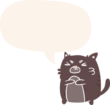 bir insan tarafından çizilmiş, konuşma baloncuklu kızgın kedi çizgi filmi.