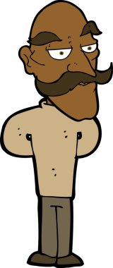 Bir insan tarafından çizilmiş bıyıklı yaşlı adam çizgi filmi.