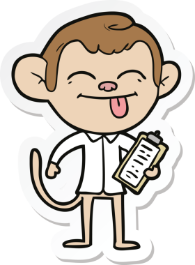 Bir insan tarafından çizilmiş komik bir maymun çıkartması.