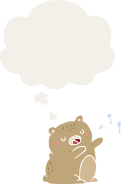 İnsan tarafından çizilmiş düşünce baloncuğu olan şarkı söyleyen çizgi film ayısı.