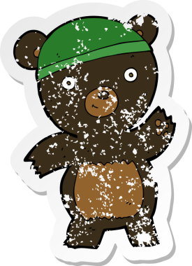 Bir insan tarafından çizilmiş sevimli bir çizgi film kara ayısının gerilimli çıkartması.