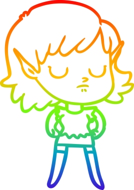 Gökkuşağı gradyan çizgi çizimi bir insan tarafından çizilmiş bir elf kızı