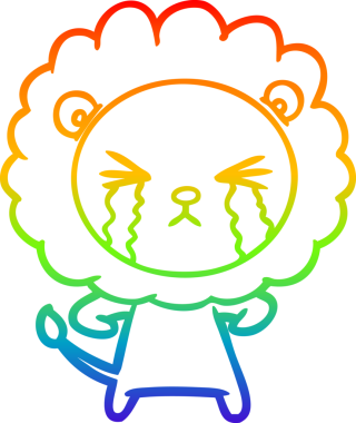 Bir insan tarafından çizilmiş ağlayan bir aslanın çizgi çizimi.