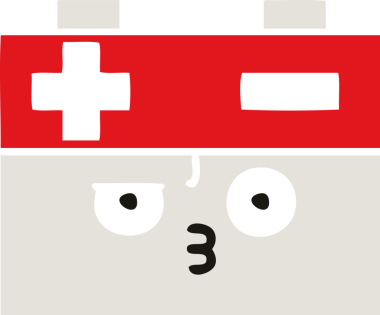 Bir insan tarafından çizilen araba aküsünün düz renkli retro karikatürü