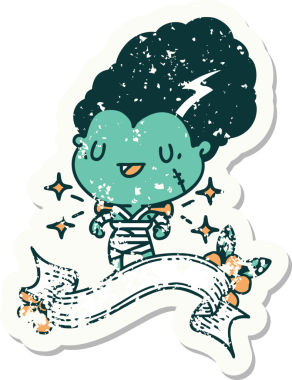 Dövme stili eski bir çıkartma. Bir insan tarafından çizilmiş zombi gelin karakteri.