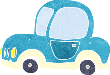 Bir insan tarafından çizilmiş çizgi film arabası.