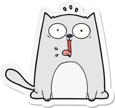 Bir insan tarafından çizilmiş komik bir çizgi film kedisinin çıkartması.