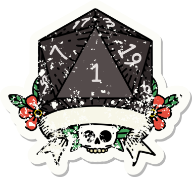 Bir insan tarafından çizilmiş doğal bir d20 zarının grunge çıkartması.