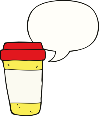 Bir insan tarafından çizilmiş konuşma balonlu kahve fincanı.