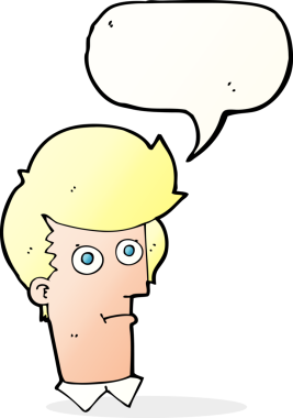 Bir insan tarafından çizilmiş konuşma baloncuğuyla dik dik bakan çizgi film