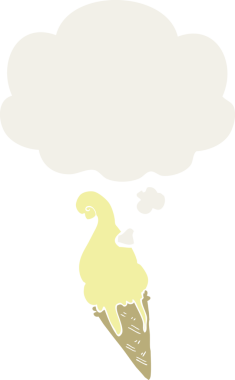 Düşünce baloncuklu karikatür dondurması insan tarafından çizilmiş.