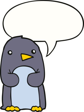 Bir insan tarafından çizilmiş konuşma balonu olan penguen çizgi filmi.