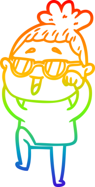 Bir insan tarafından çizilmiş gözlük takan mutlu bir kadının çizgi çizimi.