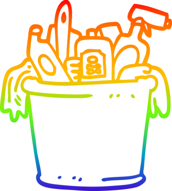 Bir insan tarafından çizilmiş bir çizgi film evi temizlik ürününün gradyan çizimi