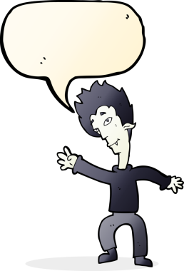 Bir insan tarafından çizilmiş konuşma balonlu cadılar bayramı vampiri çizgi filmi.