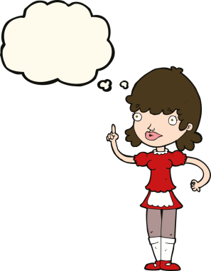 Bir insan tarafından çizilmiş düşünce balonlu çizgi film kızı.