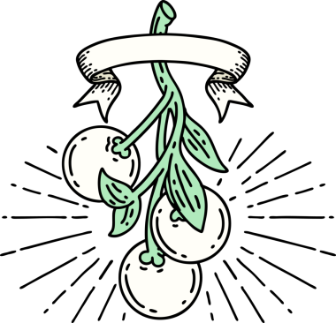 Bir insan tarafından çizilmiş, dövme stili ökseotu böğürtlenli parşömen.