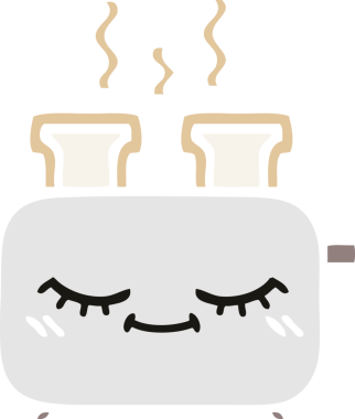 Bir insan tarafından çizilmiş bir tost makinesinin düz renkli retro karikatürü