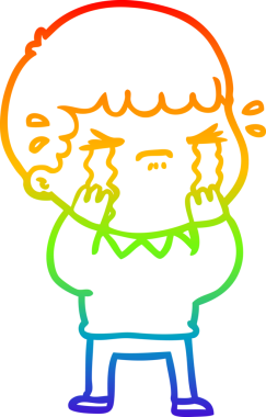 Gökkuşağı gradyan çizimi bir insan tarafından çizilmiş ağlayan bir karikatür adamı çiziyor.